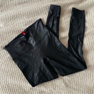 Spanx coated black metallic faux leather shapewear leggings